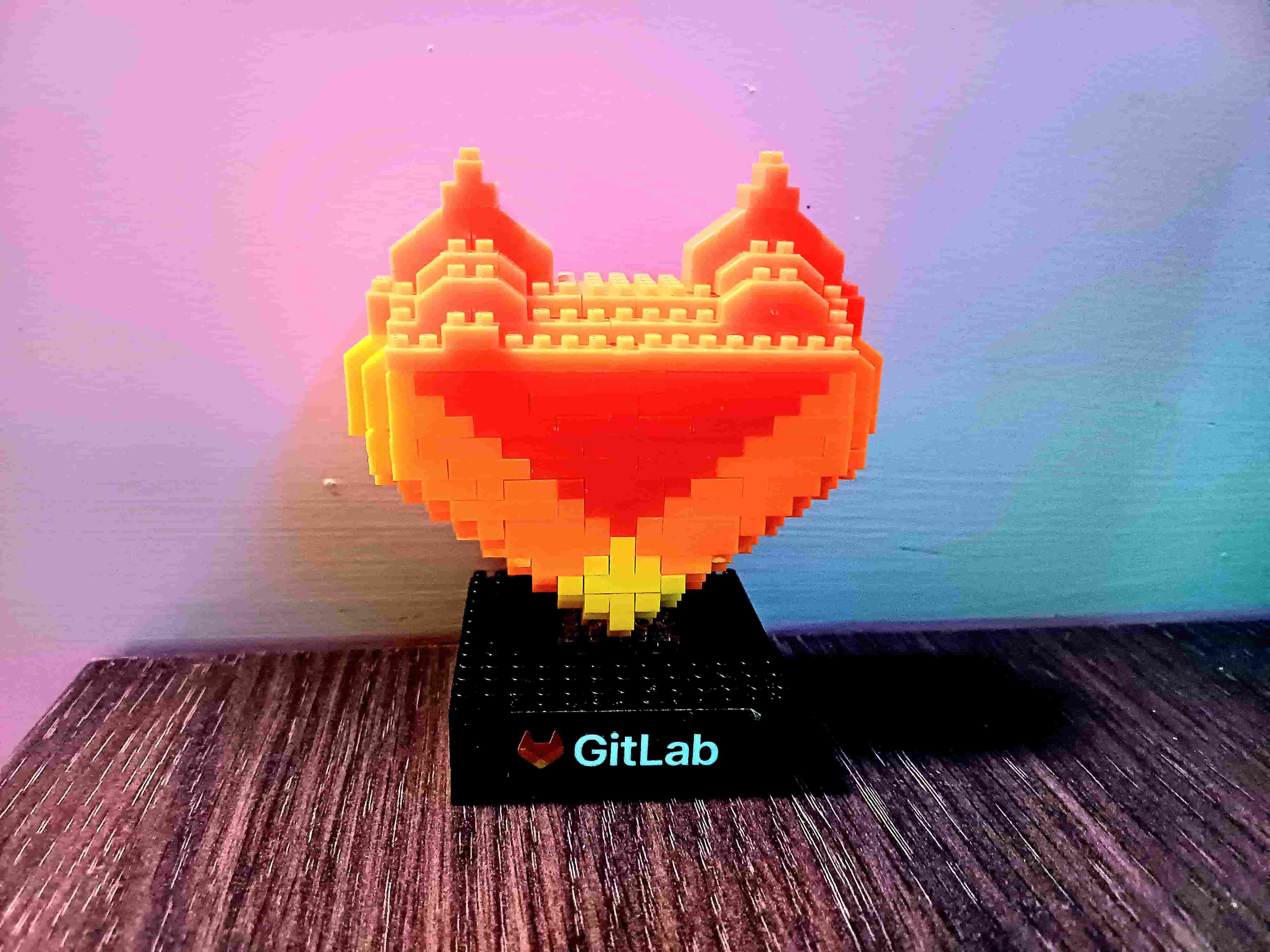 Close-up of GitLab Lego heart build