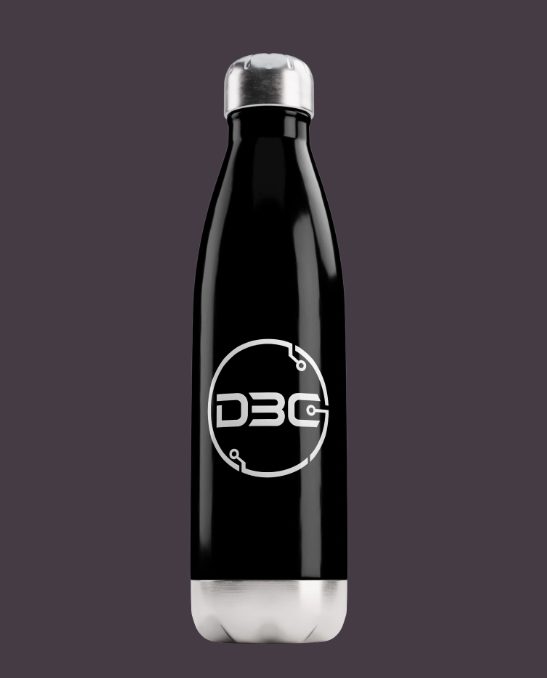 Insulated water bottle with the DBC circuit logo