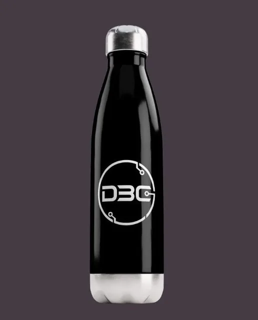 Insulated water bottle with the DBC circuit logo