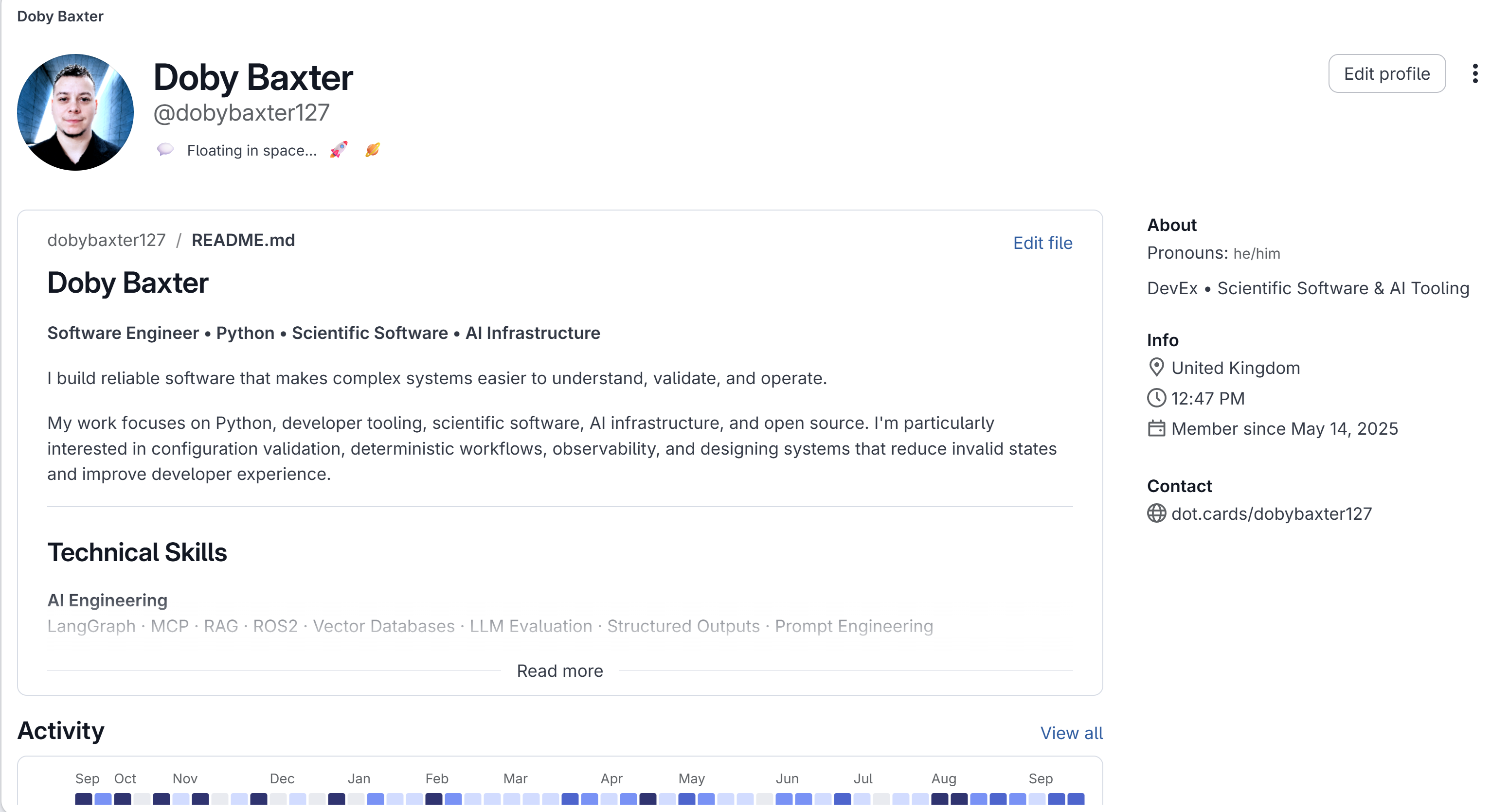 GitLab profile showing contribution activity and projects
