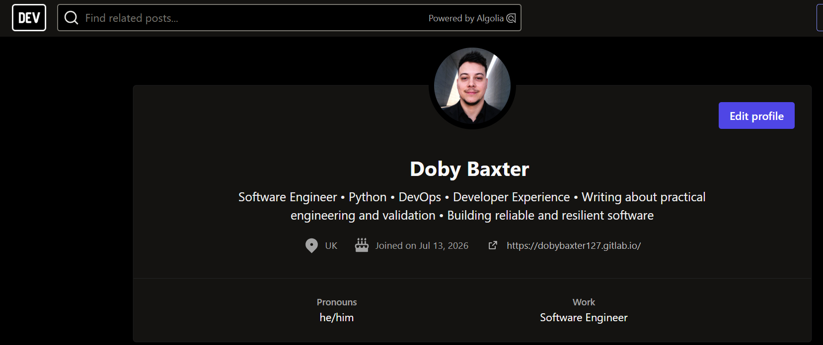 DEV.to author profile for Doby Baxter